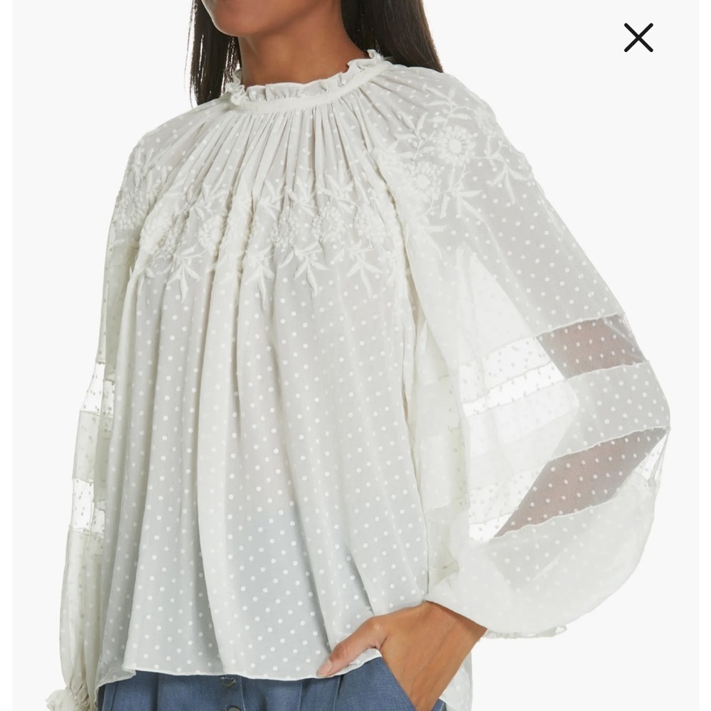 Ulla Johnson Nanon Embroidered Silk Blouse - Picture 1 of 11